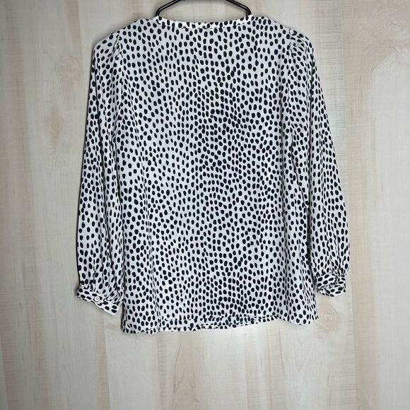 J. Crew white black blue v neck blouse top long sleeve, size 00 petite - Picture 7 of 11
